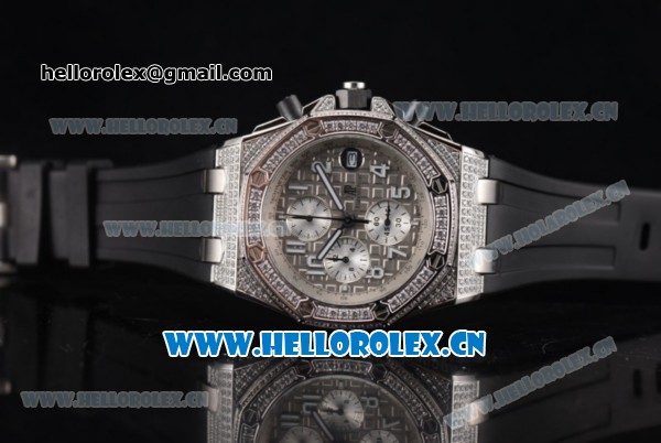 Audemars Piguet Royal Oak Offshore Seiko VK67 Quartz Steel/Diamonds Case with Grey Dial and Arabic Numeral Markers Black Rubber Strap - Click Image to Close